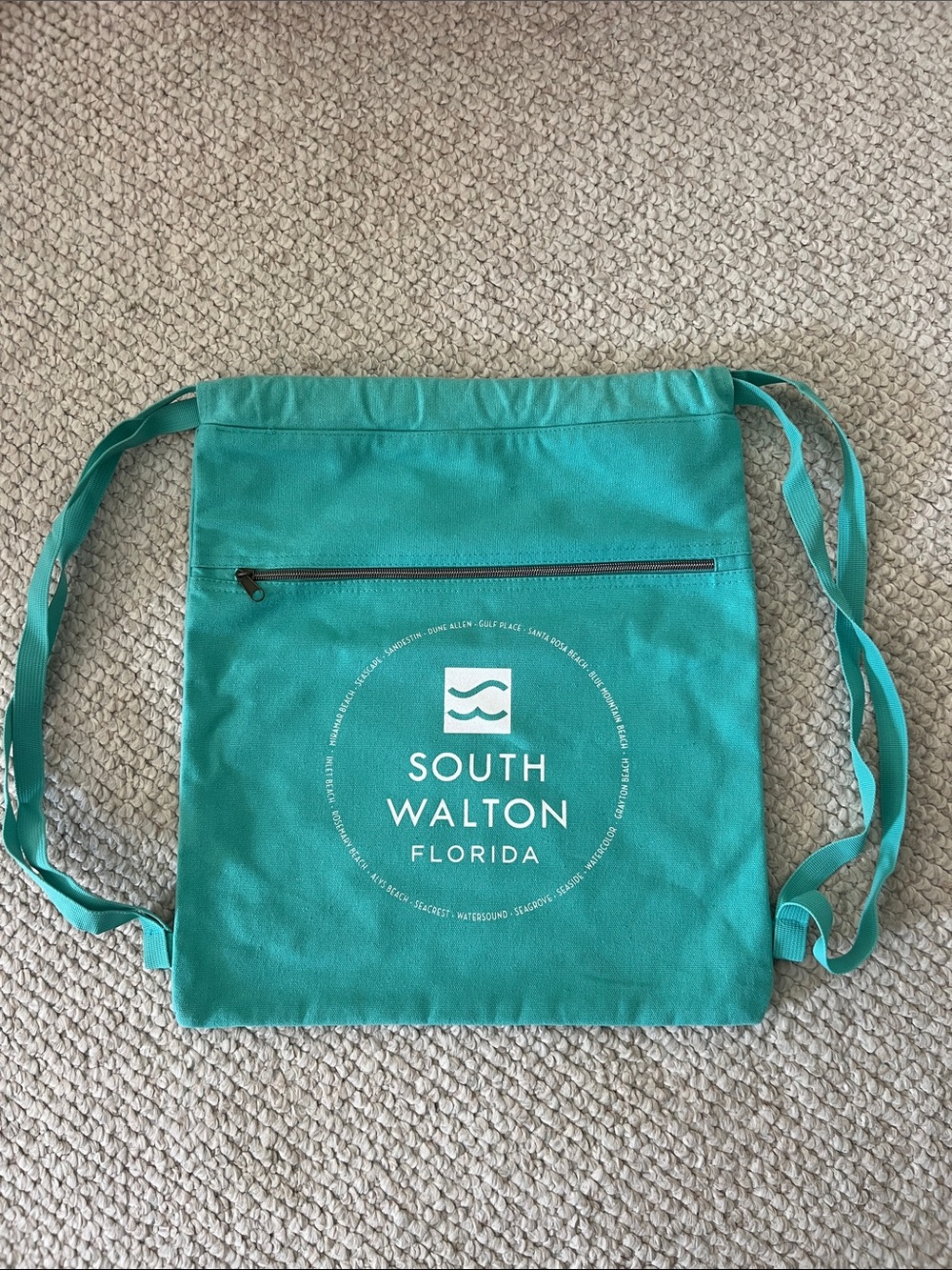 South Walton Florida Teal Drawstring Backpack Beach Bag